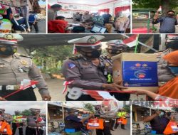 Menarik, Satlantas Polres Bojonegoro Bagikan Paket Sembako dan Bendera Merah Putih