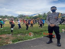 Bhabinkamtibmas Polsek Sekadau Hilir Monitoring Senam Sehat Peringati Haornas