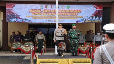 Kapolres dan Dandim Pimpin Apel Gelar Pasukan Operasi Lilin Semeru 2022 di Polres Bojonegoro