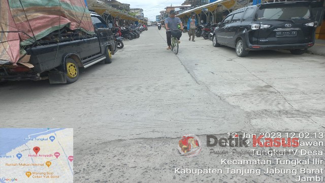 Proyek rigit beton dengan dana Rp miliaran, diduga dikerjakan asal jadi yang berlokasi di Pasar PJ Parit 1 Kualatungkal, Kabupaten Tanjab Barat, Provinsi Jambi. (Foto: Istimewa)