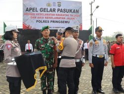 Pimpin Apel gelar Pasukan Operasi Keselamatan, Kapolres Pringsewu Imbau Pengendara Tertib Berlalu Lintas