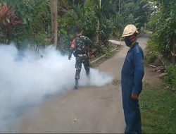 Cegah Demam Berdarah, Serka Ardi Chandra Fogging Bersama Dinkes Di Gedog Sananwetan