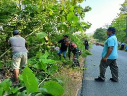 Aksi Nyata Serda Harno Bersama Warga Desa Margomulyo Bersihkan Lingkungan